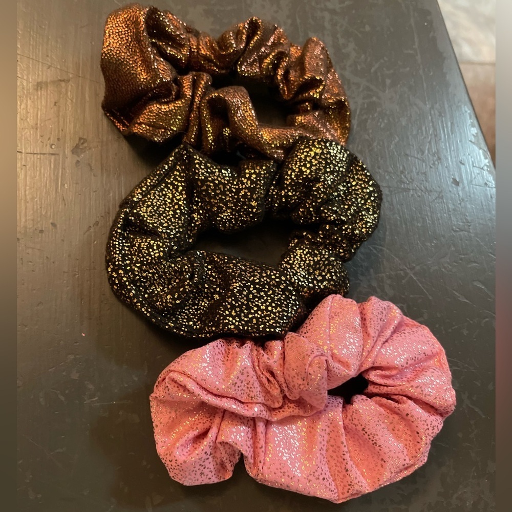 Source Unknown Sparkling Scrunchie Trio - Pink, Black, Bronze